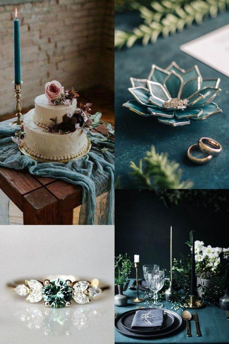 Không thể không trầm trồ trước nét sang trọng của xanh ngọc (emerald) trong tiệc cưới. - Pinterest