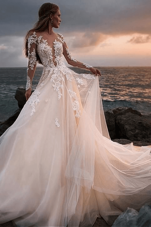 Illusion neckline wedding dress - Pinterest