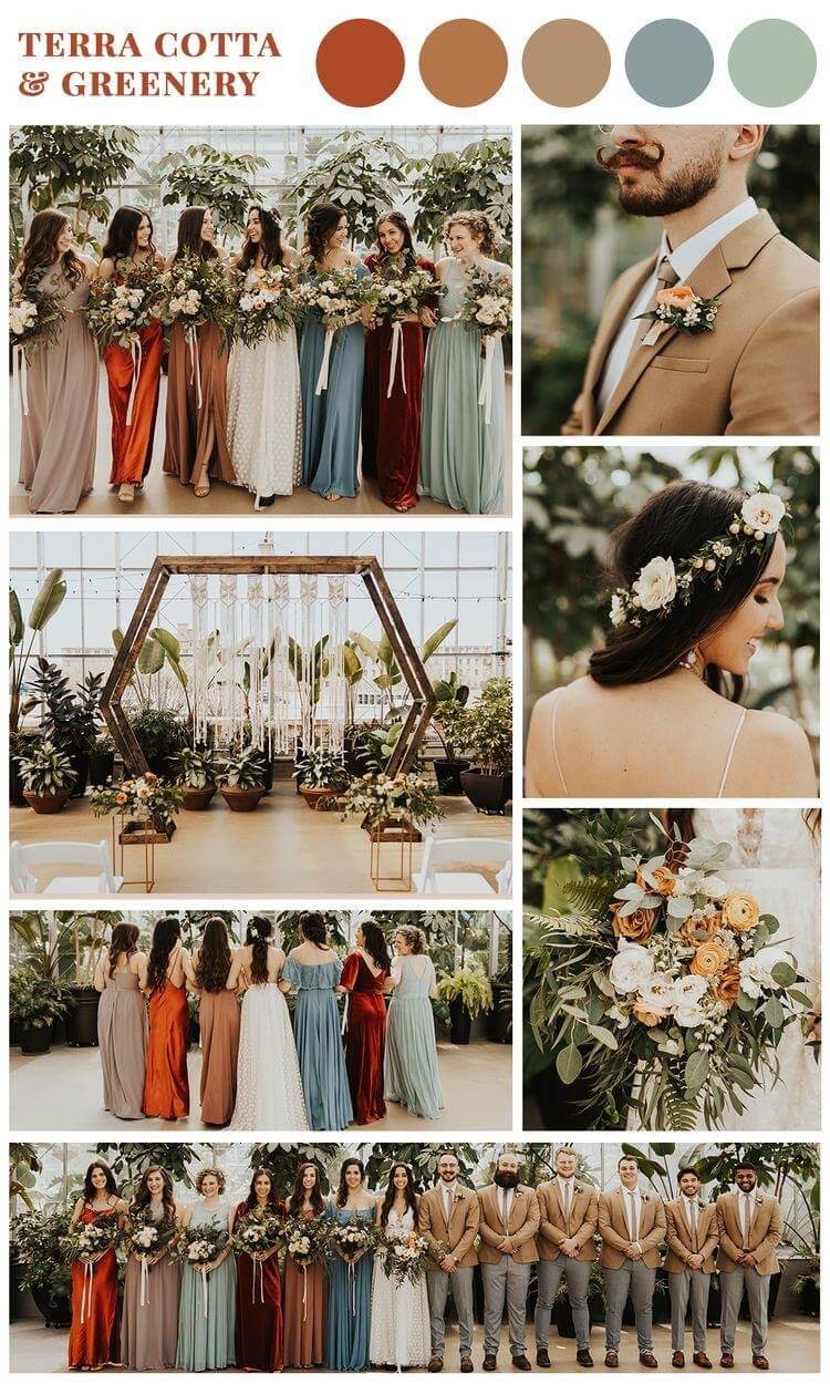 You can also combine green tones with other warm colors to make the wedding space more splendid and joyful. - Pinterest