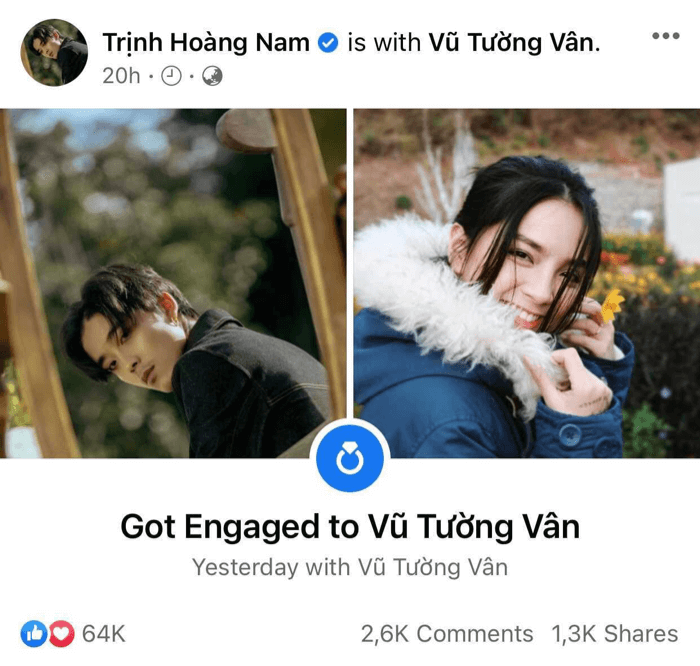 Khói and Mây updated “Got engaged” status - Facebook