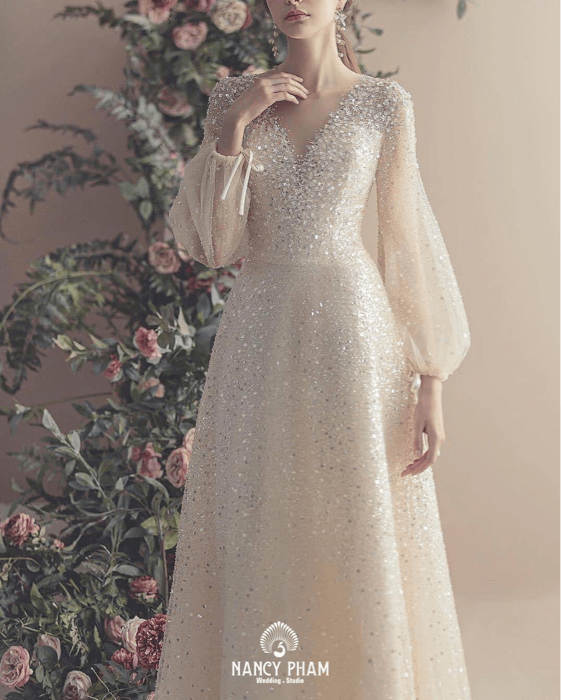 Sparkling sequin wedding dress by NancyPham Wedding & Studio - Facebook